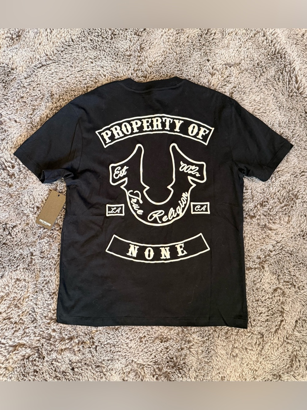True Religion Black Tee with White Back Logo Panels